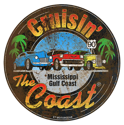 2023 Cruisin’ The Coast Round Distressed Metal Sign
