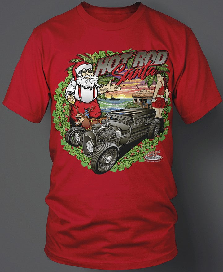 Hot Rod Santa Beach T Shirt